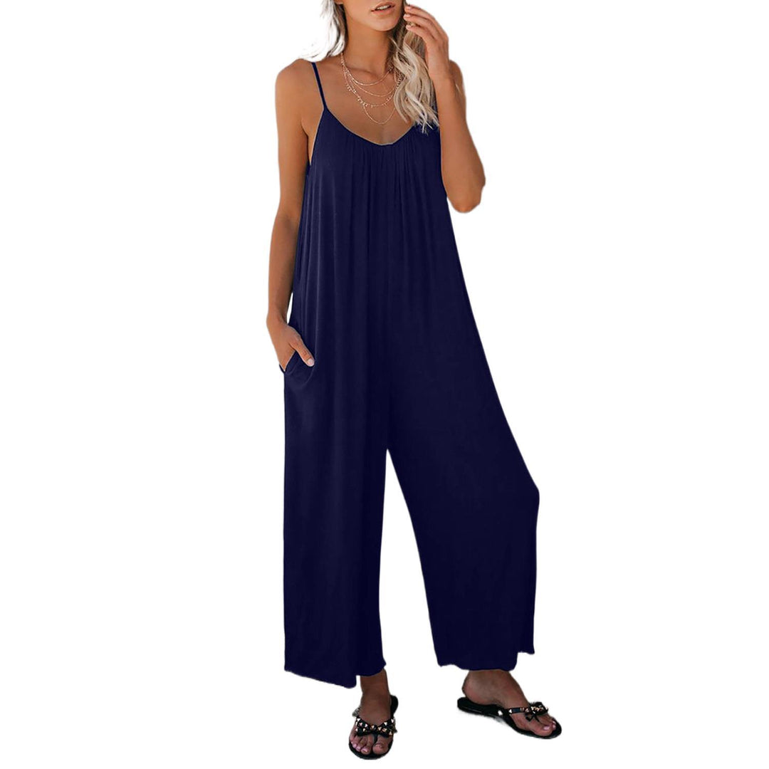 Damen Lässiger Sommer-Jumpsuit mit tiefem Ausschnitt und praktischen Taschen EB