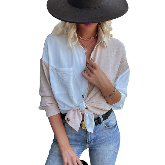 Damen Lässiges Hemdblusenshirt mit trendy Farbblockdesign EB