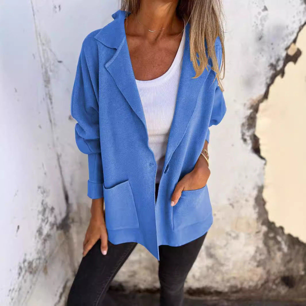 Damen Lässiger Oversize-Blazer mit praktischen Taschen und Knopfverschluss EB