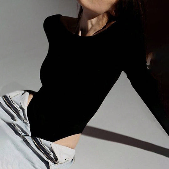 Damen figurbetonter Langarm-Bodysuit mit hohem Rundhals, nahtloser Passform und stretchigem Jersey Eichborn Berlin