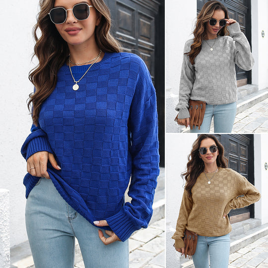 Damen Strickpullover mit Strukturiertem Karo-Design EB