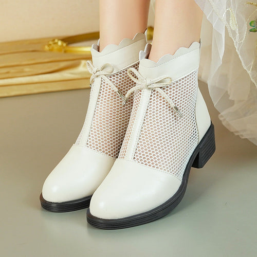 Damen elegante Stiefeletten mit modischem Lochdesign und dekorativem Reißverschluss EB