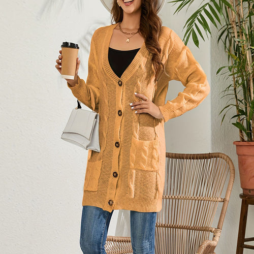 Damen Strickjacke mit großem Zopfmuster und praktischen Taschen EB