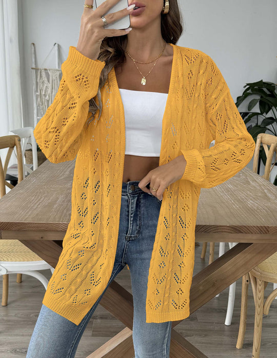 Damen luftiger Strickcardigan mit filigranem Lochmuster EB