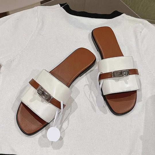 Damen elegante Slides mit luxuriöser Schnallenakzentgestaltung EB