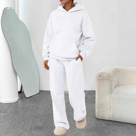 Damen nan zweiteiliges Freizeit-Lounge-Set mit Kapuzenpullover, Kängurutasche und gerader Loungehose aus weichem Baumwollmix EB