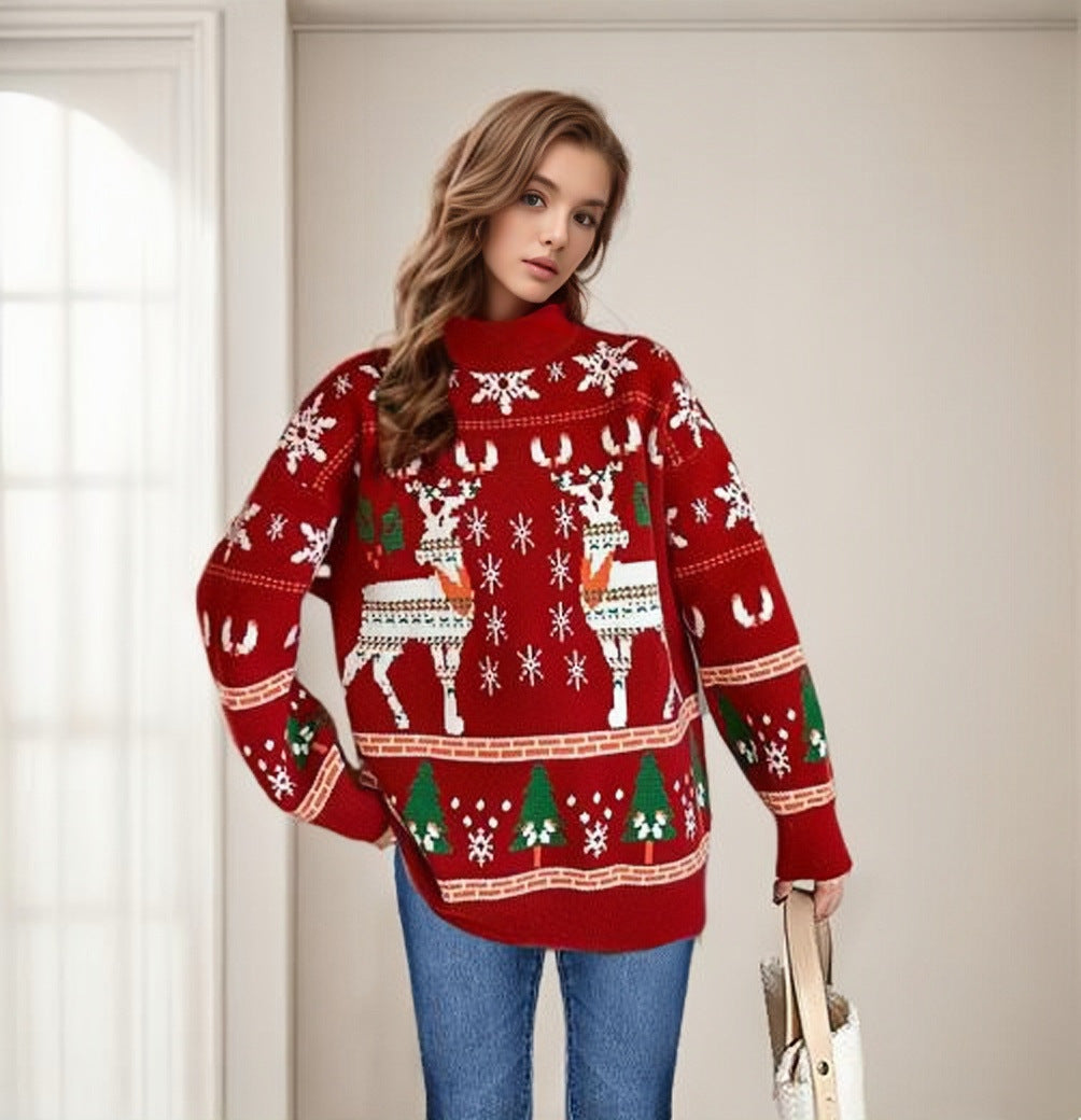 Damen Weihnachtspullover mit festlichem Rentier-Motiv und gemütlichem Schnitt EB