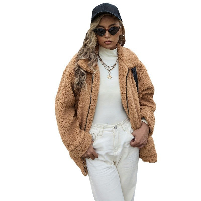 Damen Kuschelige Fleecejacke mit hohem Kragen und Reißverschluss EB