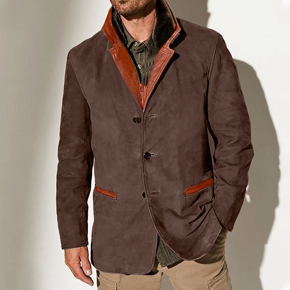Herren elegante Wildlederjacke mit Kontrastdetails EB