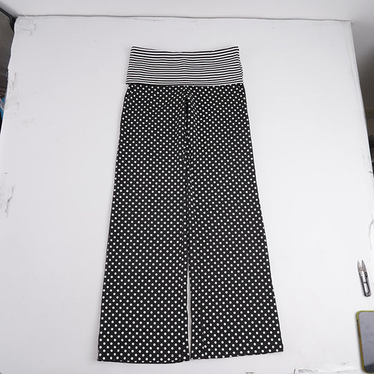 Damen nan weite Marlene-Hose mit hohem Umschlag-Bauchbund und gepunktetem Stretchjersey EB