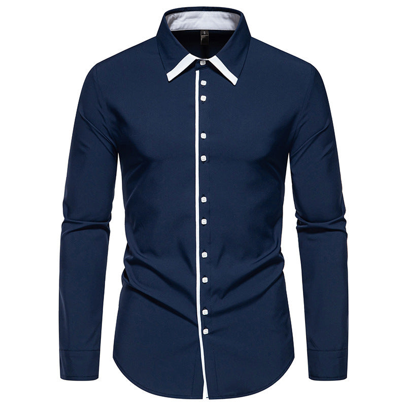 Herren elegantes Langarmhemd mit kontrastierendem Kragen und feinen Knopfdetails EB