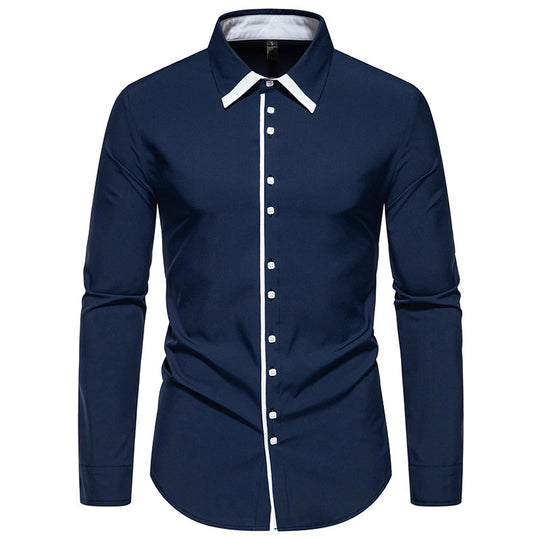 Herren elegantes Langarmhemd mit kontrastierendem Kragen und feinen Knopfdetails EB