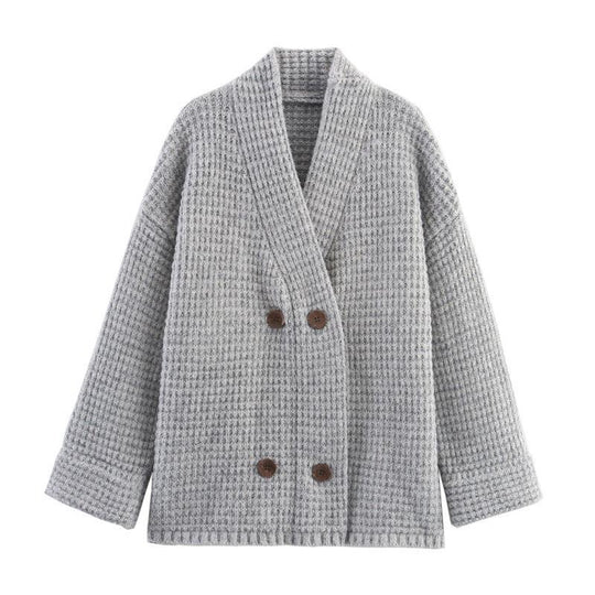 Damen gesteppte Strickjacke mit dekorativem Knopfverschluss und hohem Kragen EB