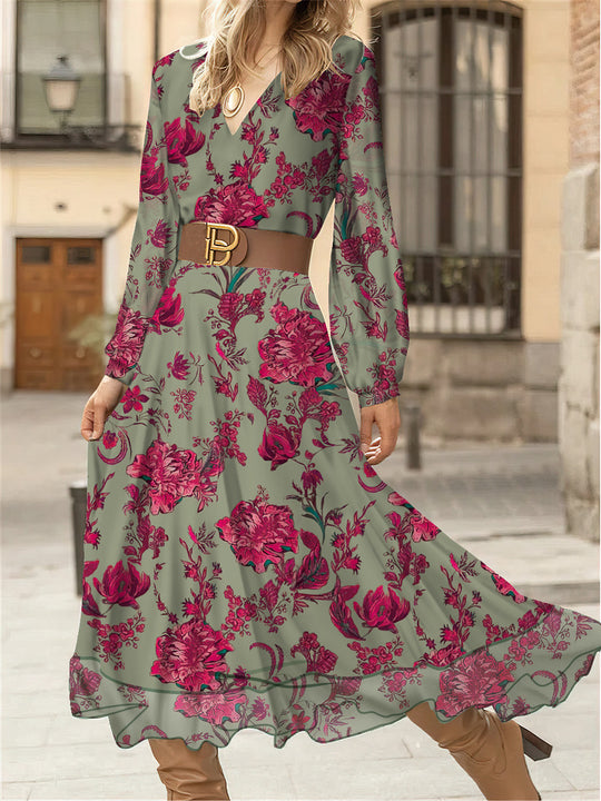 Damen Maxikleid mit floralem Muster und voluminösen Ärmeln EB