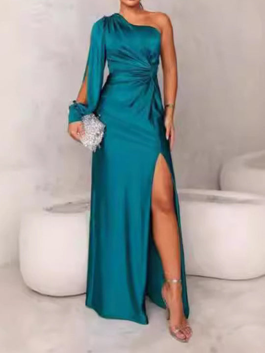 Damen Abendkleid mit asymmetrischem Ausschnitt und eleganter Faltenlegung EB