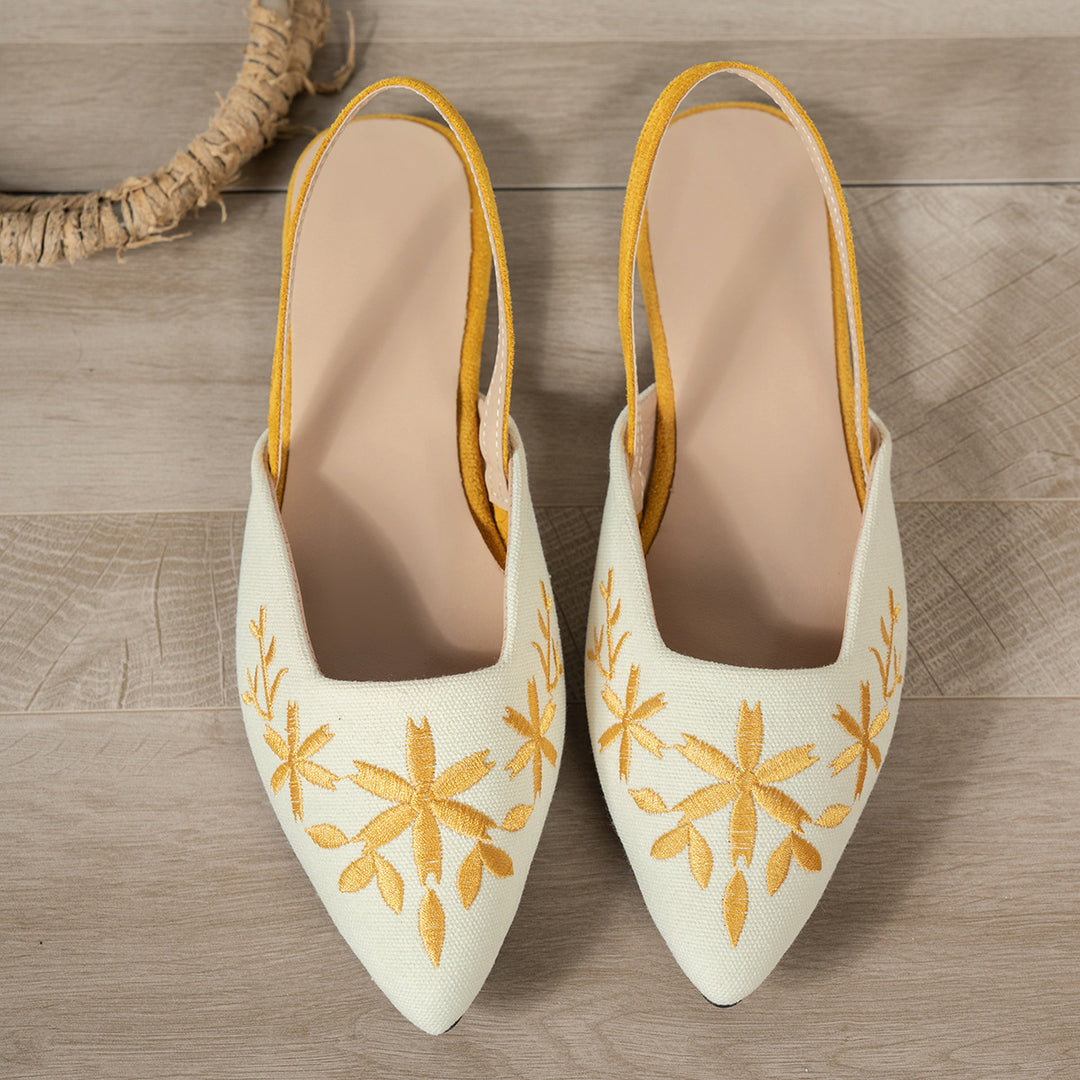 Damen Slingback-Ballerinas mit kunstvoller Stickerei und schickem spitzen Design EB