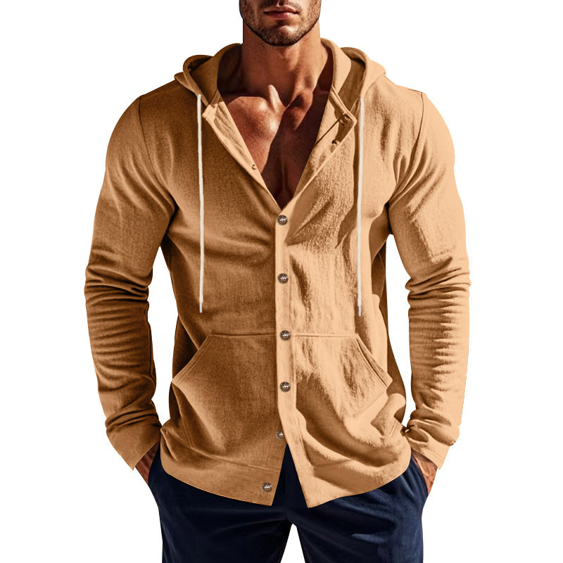 Herren nan sportive Kapuzenjacke mit Knopfverschluss, Kängurutasche und figurbetonter Passform EB