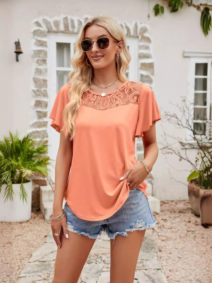 Damen Freizeitbluse mit Spitzeneinsatz EB