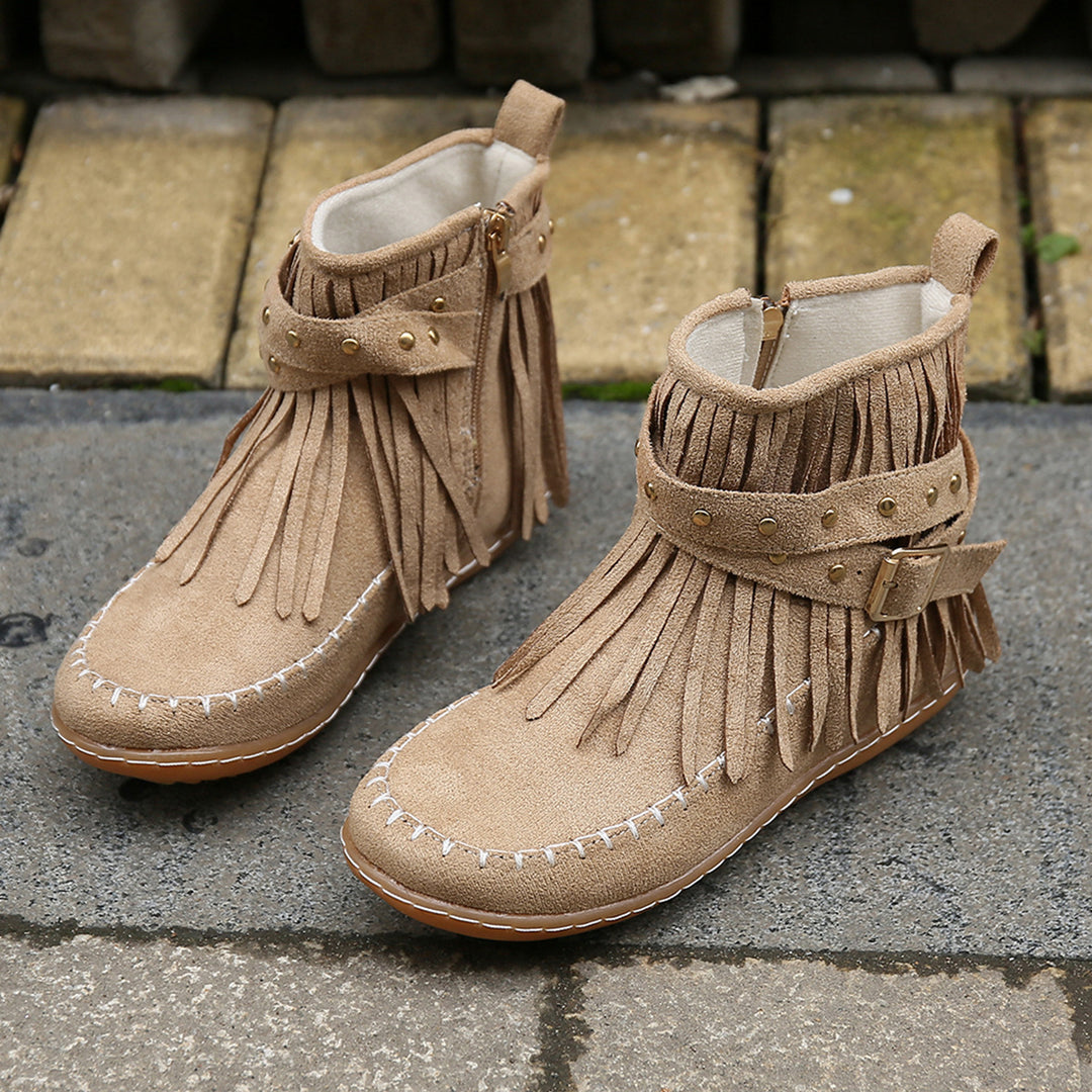 Damen Mokassinstiefel mit modischem Fransen-Design und eleganten Akzenten EB