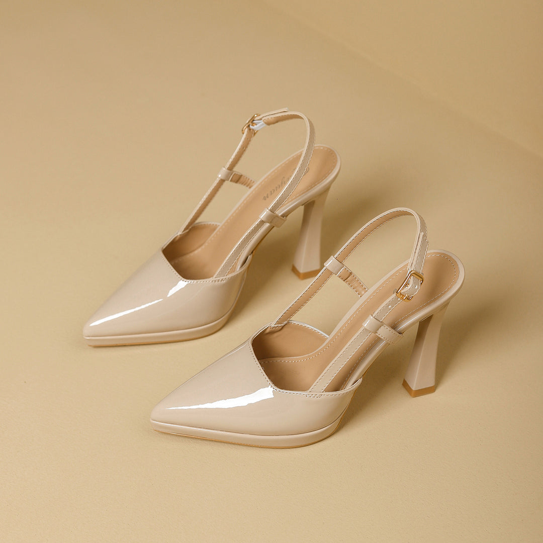 Damen Slingback-Pumps mit glanzvollem Design und elegantem Absatz EB
