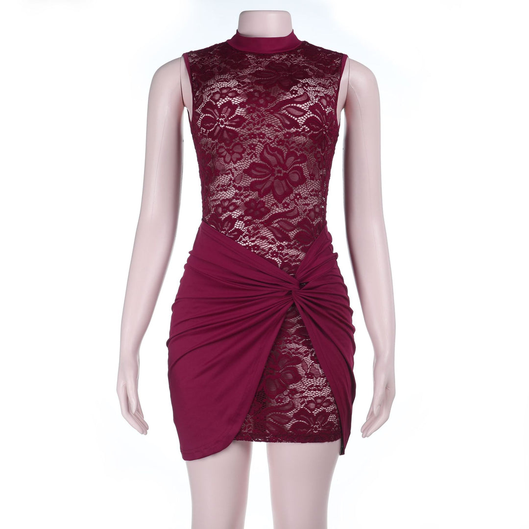 Damen Spitzen-Minikleid mit figurformendem Design und Raffungen EB