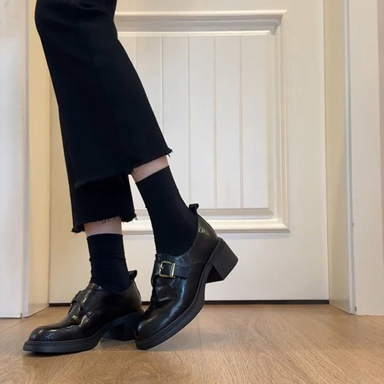 Damen Schnürschuhe mit glamourösem Schnallenverschluss und komfortablem Blockabsatz EB