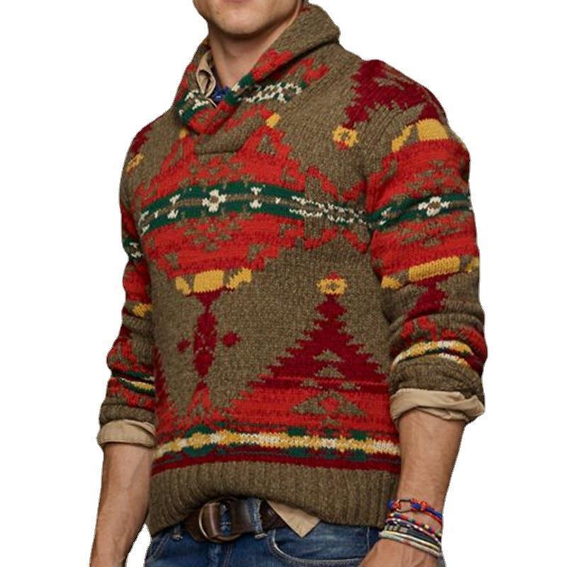 Herren Grobstrickpullover mit einzigartigem Muster und hohem Kragen EB