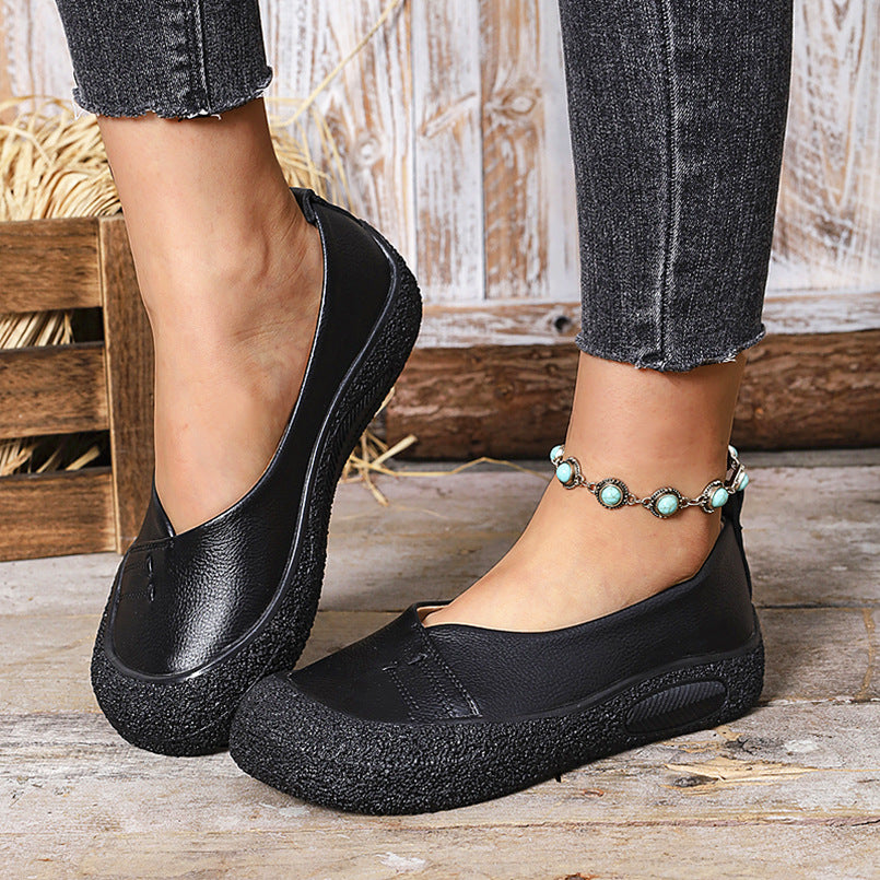Damen nan komfortable Slip-On Plateau-Ballerina mit strukturierter Gummilaufsohle und weichem PU-Obermaterial EB