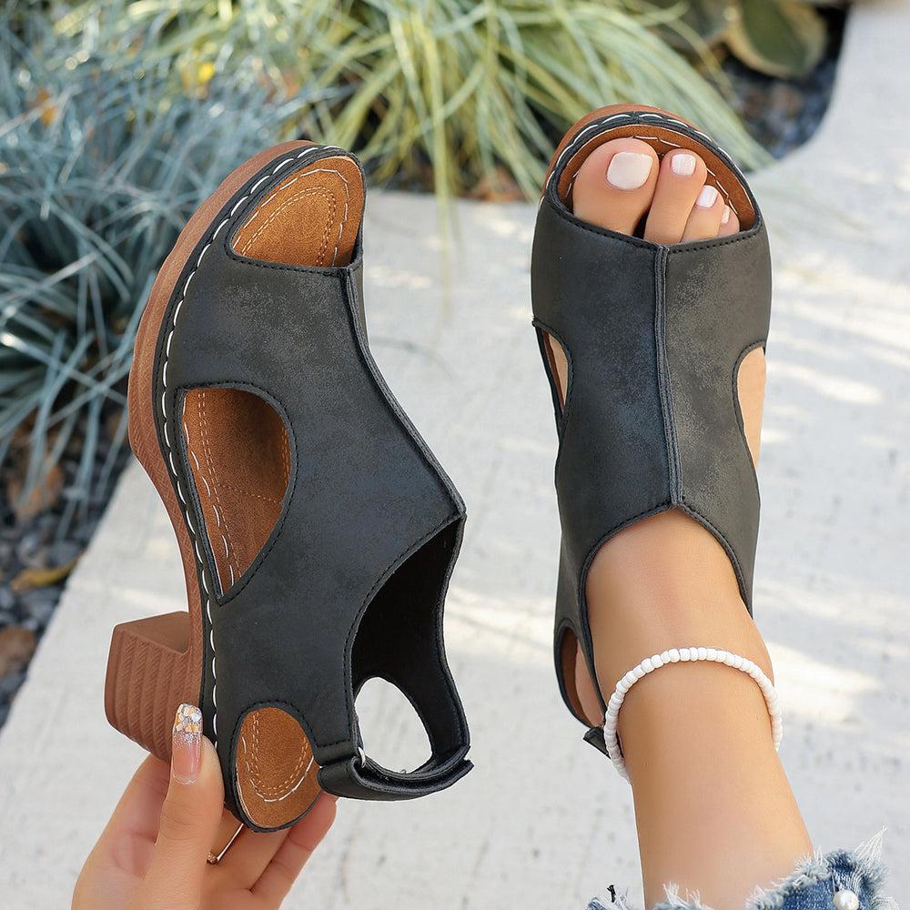 Damen Elegante Sommer-Sandaletten mit ausgeschnittenem Design und bequemer Blockabsatz EB