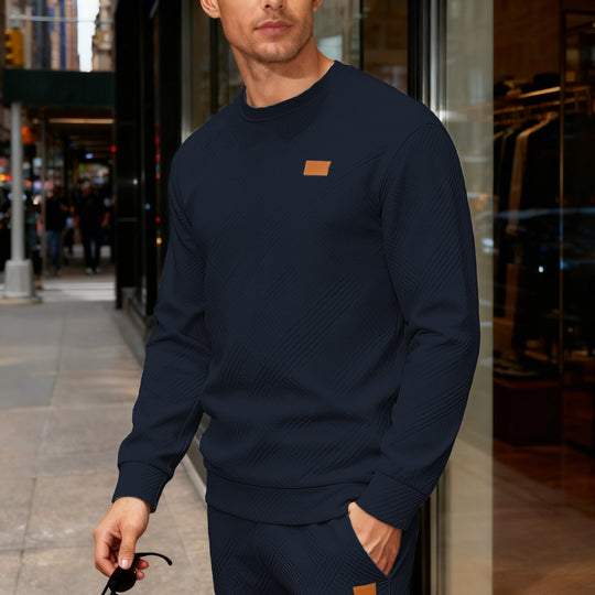 Herren nan strukturierter Baumwollstrickpullover mit Rautenstruktur, Rundhalsausschnitt und elastischen Bündchen EB