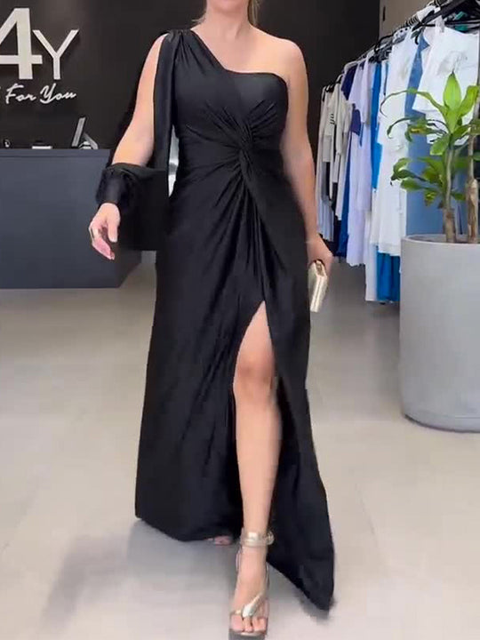 Damen Maxikleid mit asymmetrischem Design und seitlichem Schlitz EB