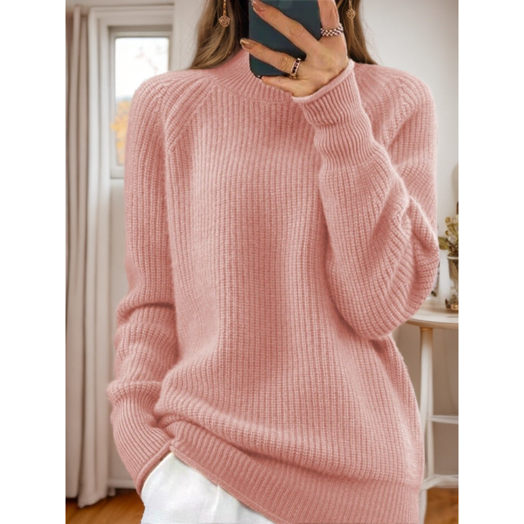 Damen nan kuscheliger Strickpullover mit Stehkragen und Rippstruktur EB
