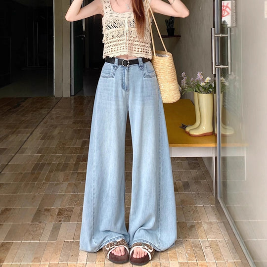 Damen Weit geschnittene Jeans mit hohem Bund und modernen Details EB