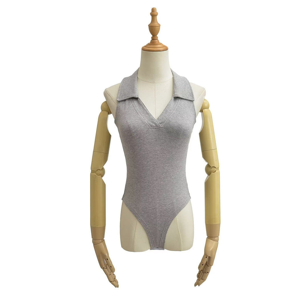 Damen figurbetontes Bodysuit mit modischem Kragen EB