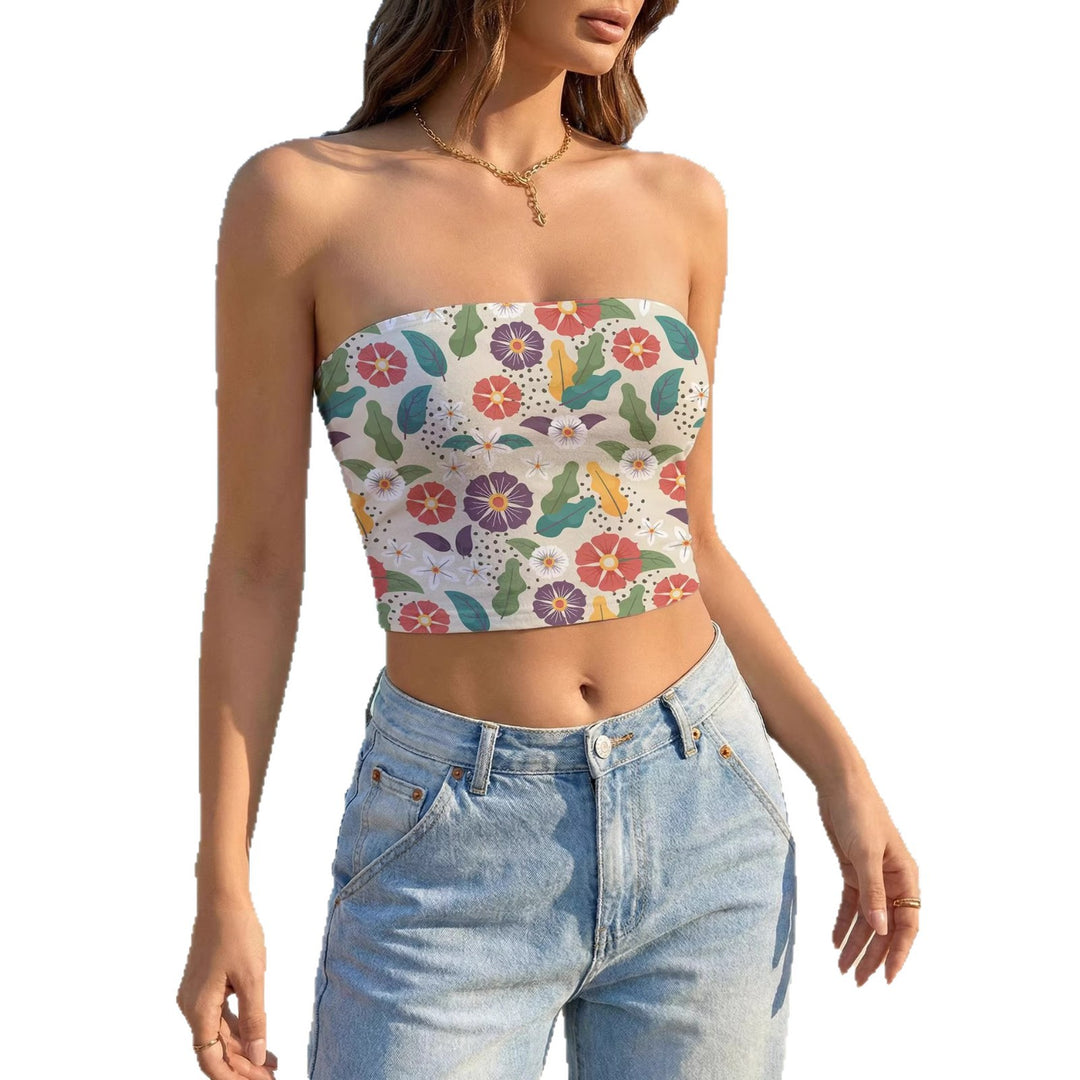 Damen Bandeau-Top mit floralem Vogelmotiv und elastischer Passform EB
