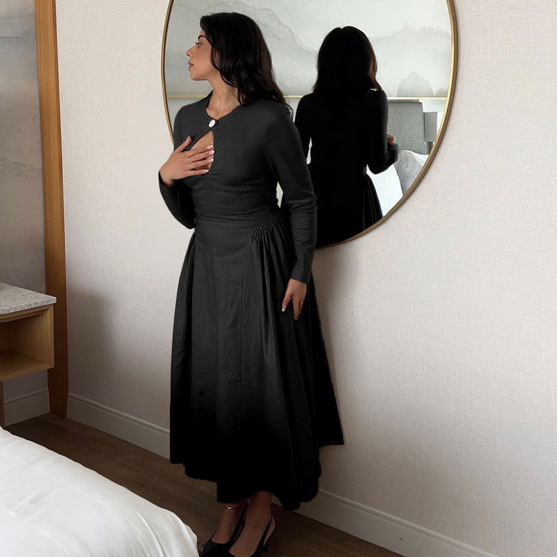Damen elegantes Midikleid mit schickem Ausschnitt und taillierter Silhouette EB