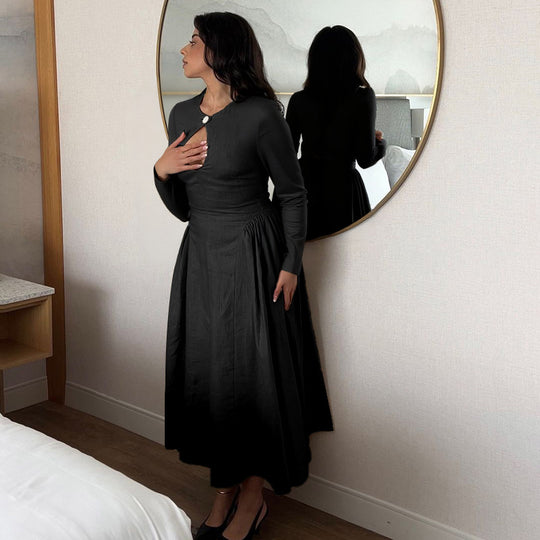 Damen elegantes Midikleid mit schickem Ausschnitt und taillierter Silhouette EB