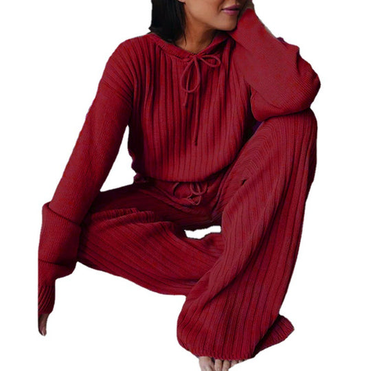 Damen Loungewear-Set mit tiefem V-Ausschnitt und breiten Hosenbeinen EB