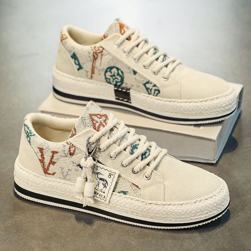 Damen modische Sneakers mit trendigem Textil-Obermaterial und geflochtener Sohle EB
