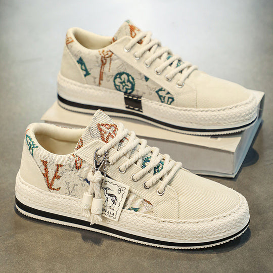 Damen modische Sneakers mit trendigem Textil-Obermaterial und geflochtener Sohle EB