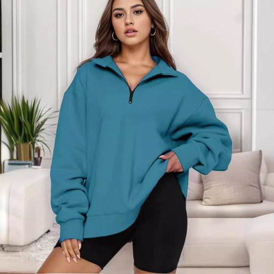 Damen nan übergroßes Sweatshirt mit Halbreißverschluss und Stehkragen EB