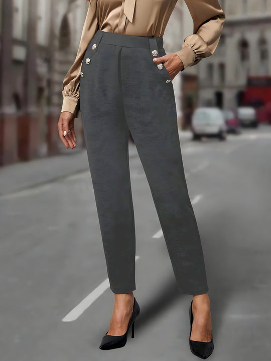 Damen elegante Anzughose mit doppeltem Knopfverschluss und schmalem Bein EB