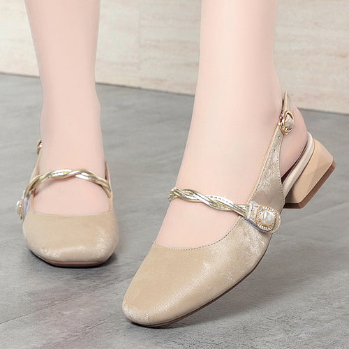 Damen Sling-Schuhe mit modischem Riemendesign und elegantem Blockabsatz EB
