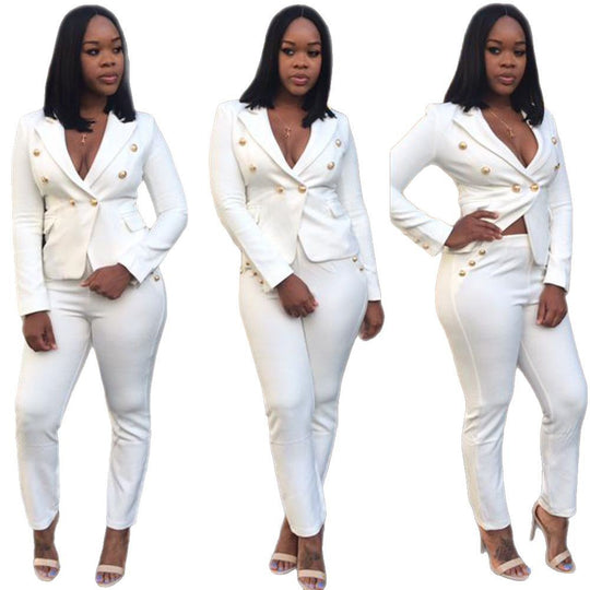 Damen elegantes Blazer-Outfit mit figurbetonten Hosen EB