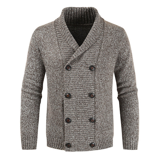 Herren nan doppelreihige Strickcardigan mit Schalkragen, strukturierter Maschenoptik und gerippten Bündchen EB