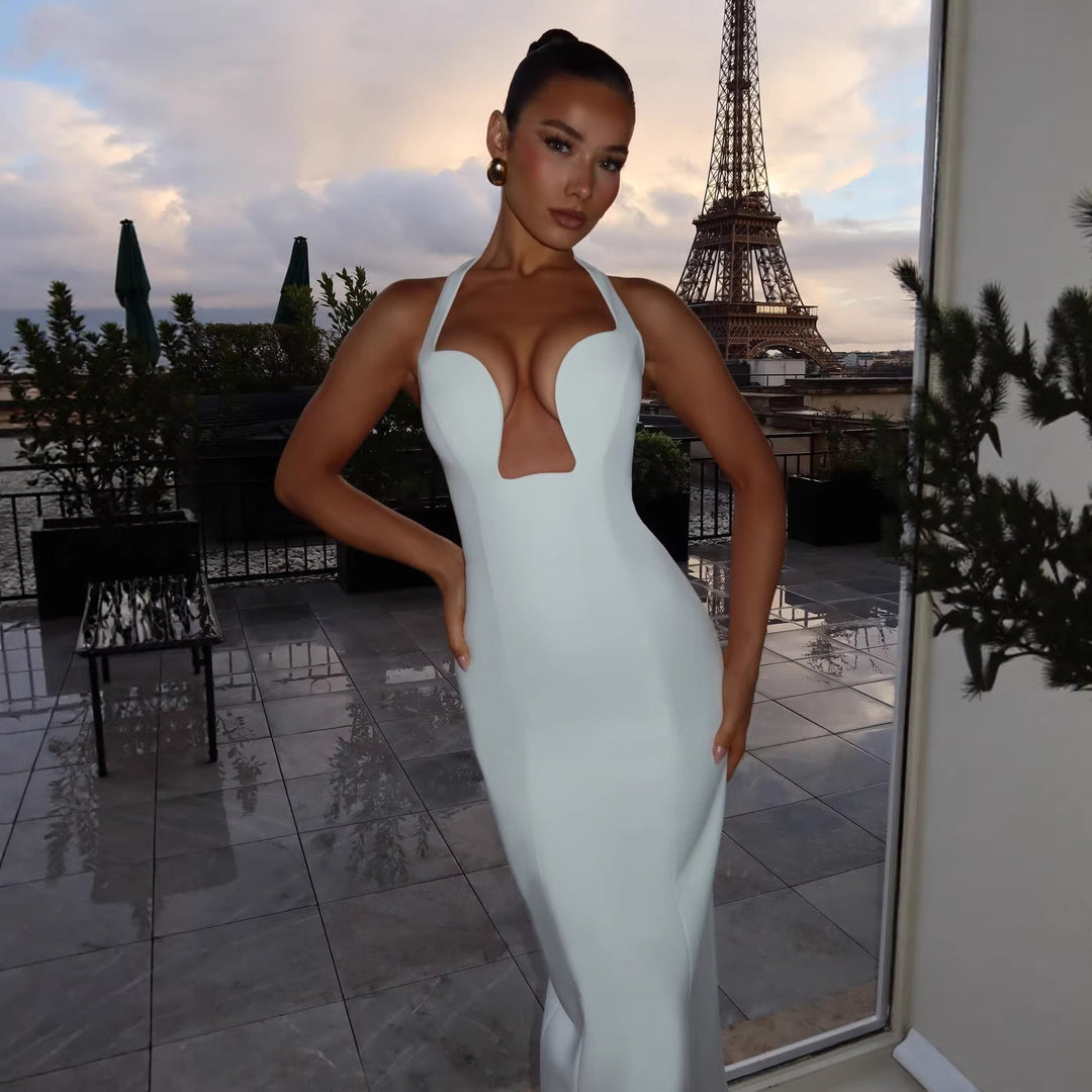 Damen Abendkleid mit tiefem V-Ausschnitt und figurbetontem Schnitt EB
