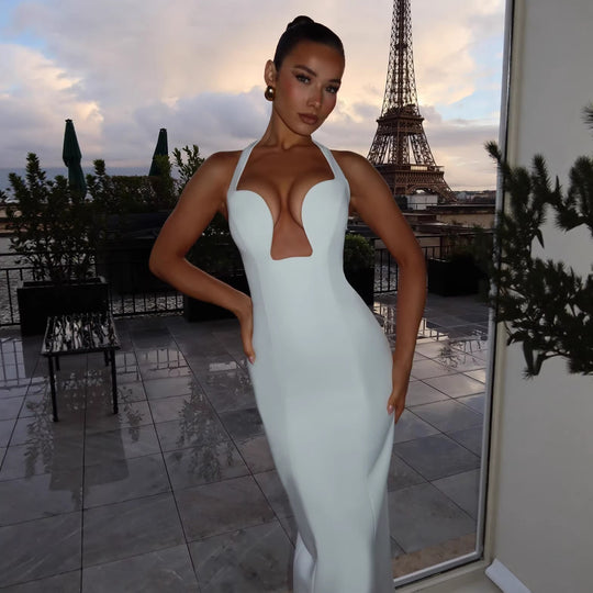 Damen Abendkleid mit tiefem V-Ausschnitt und figurbetontem Schnitt EB