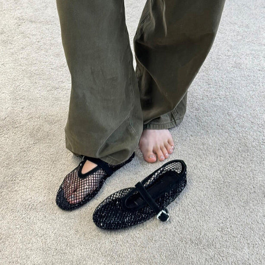 Damen elegante Riemchen-Ballerinas mit modischem Glitzereffekt EB