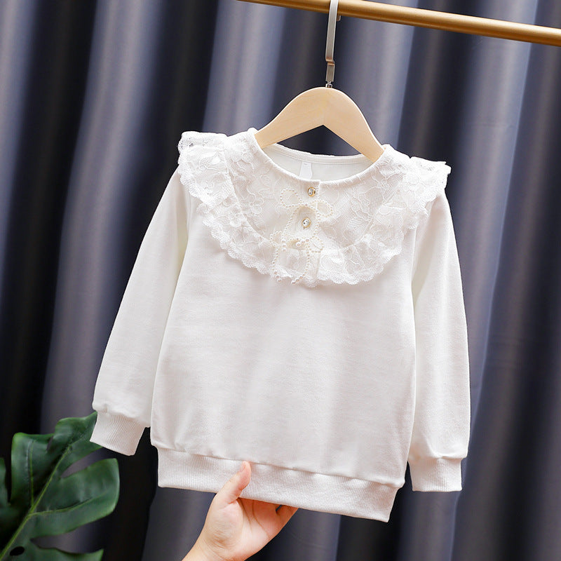 Mädchen Sweatshirt mit romantischem Spitzenkragen EB