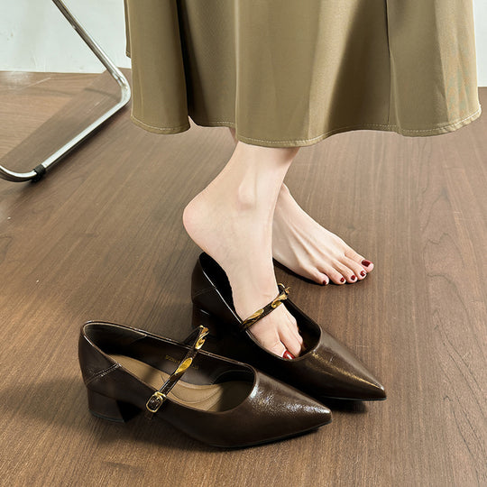 Damen Elegante Pumps mit modischem Riemen und komfortablem Blockabsatz EB